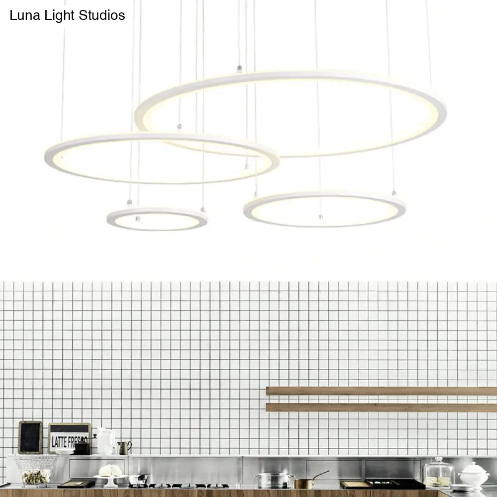 Modern White/Grey Circular Chandelier - 3/4 Lights Acrylic LED Pendant Lamp in White/Warm Light