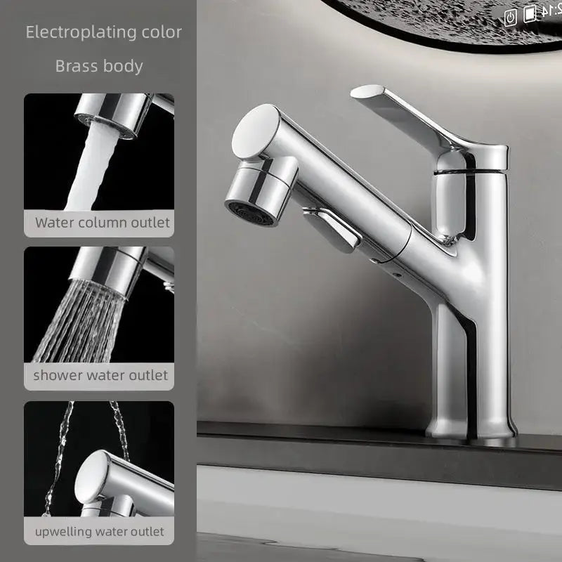 Modern white matte pull-out faucet with chrome-finished brass and three water outlets for decorbites basin faucet