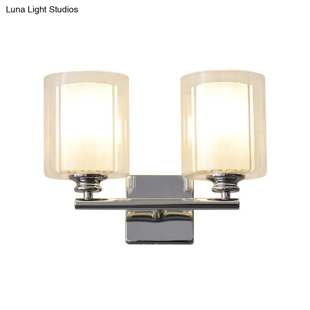 DecorBites™ DecorBites™ Modern White Wall Sconce Lighting Fixture with Clear Glass Cylinder Shade - 2 Bulbs
