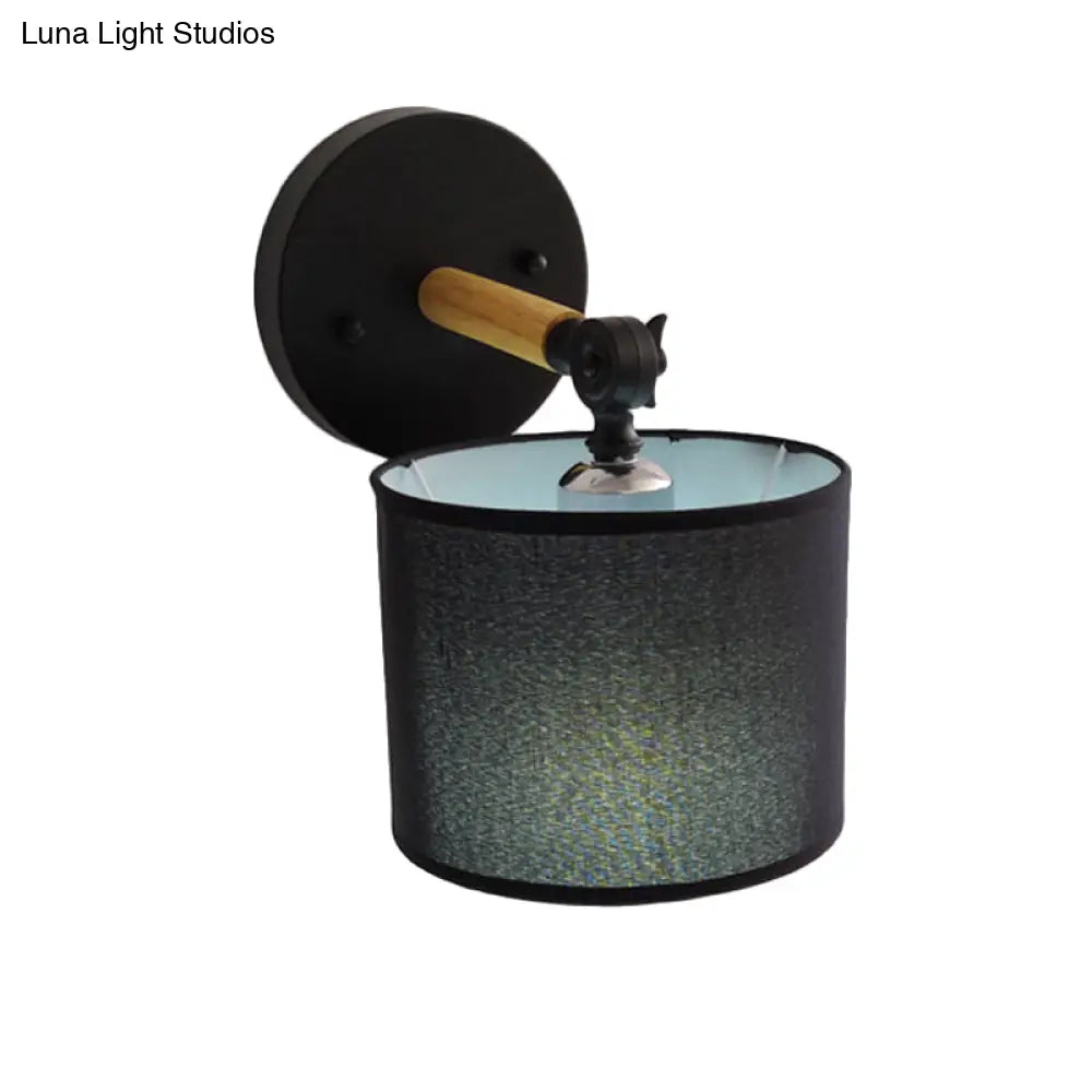 DecorBites™ DecorBites™ Modern Wood Armed Sconce Wall Lamp with Black Drum Shade - 1 Light Bedside Lighting