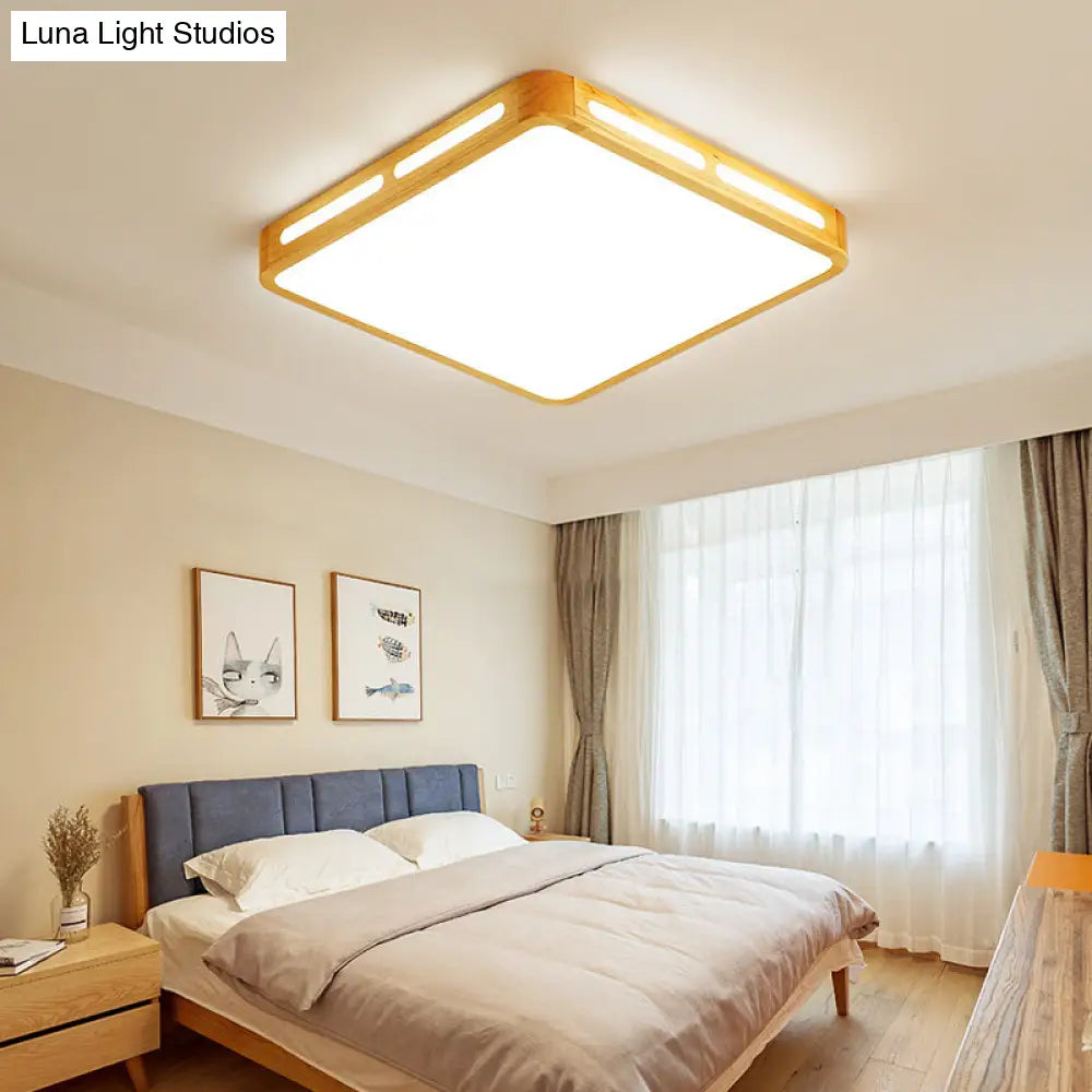 DecorBites™ DecorBites™ Modern Wood Beige LED Ceiling Light for Bedroom - Rectangle Flush Mount Lamp, 12"/18"/21"/25.5" Wide