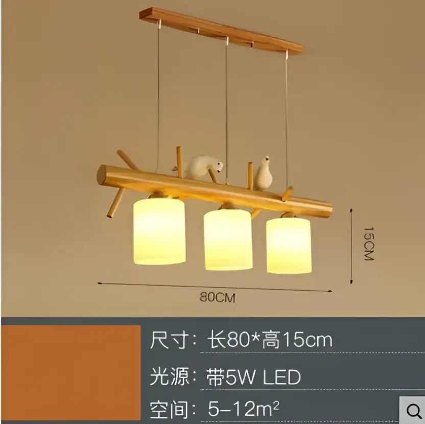 Modern wood bird glass pendant light featuring three frosted glass shades and natural wood finish for kitchen decorbites pendant light