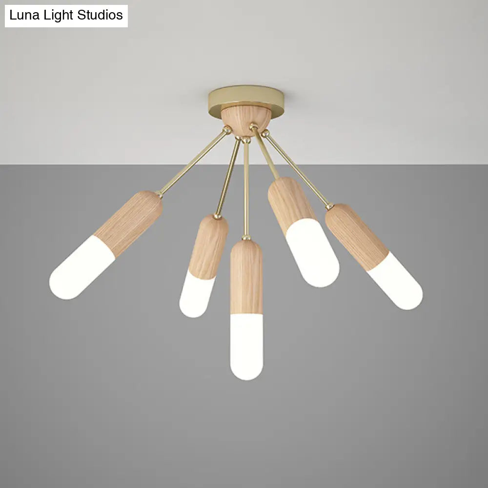 DecorBites™ DecorBites™ Modern Wood Capsule Semi Mount Ceiling Lamp for Bedroom - Beige, 3/5-Light