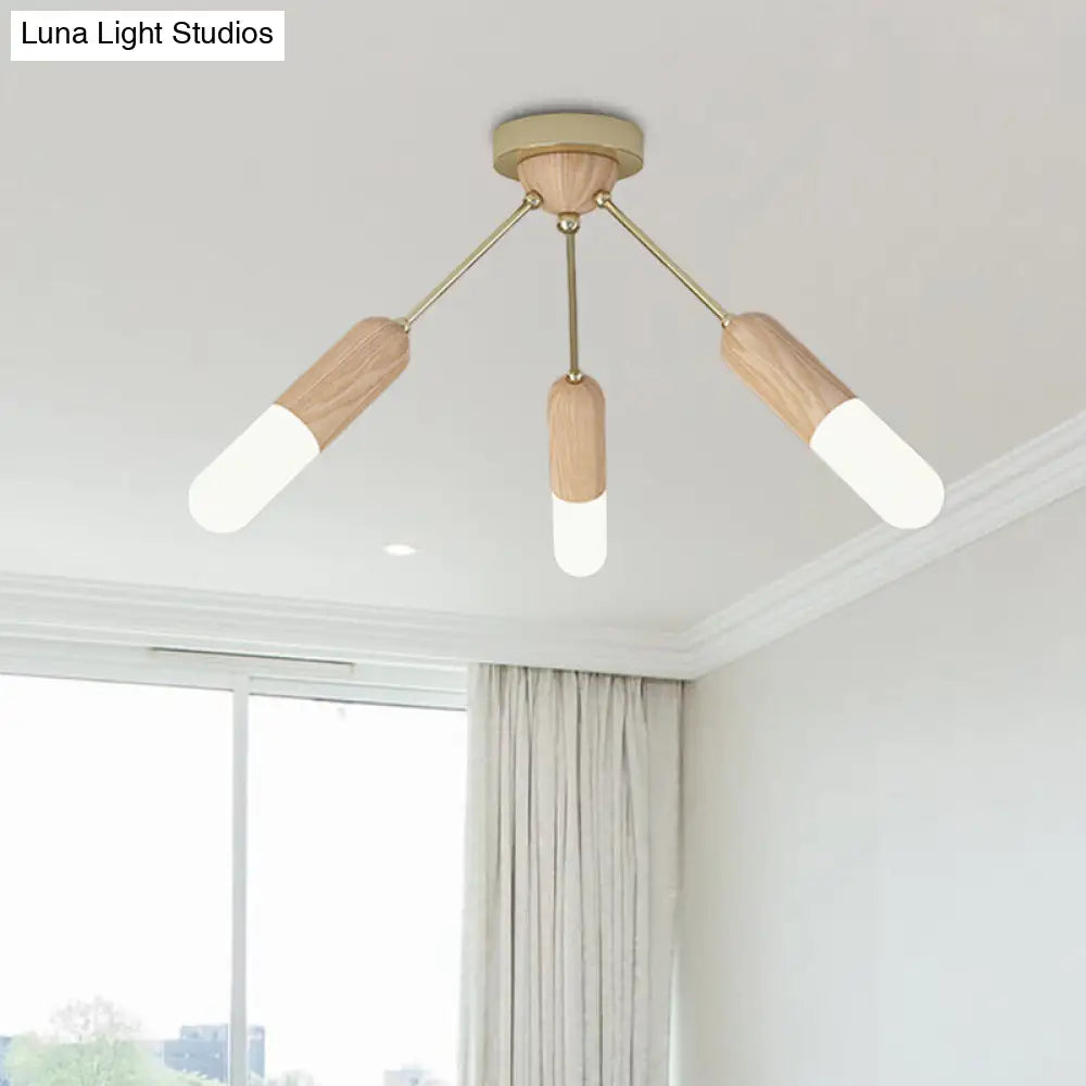 DecorBites™ Lámpara de techo LED empotrada moderna de madera con 3 luces beige