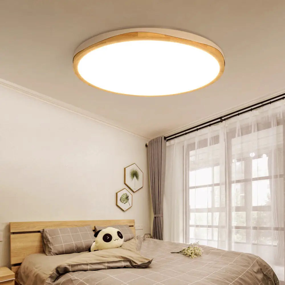 DecorBites™ DecorBites™ Modern Wood Round Flush-Mount Light Fixture - 14"/18"/21.5" Wide LED - White/Warm Light