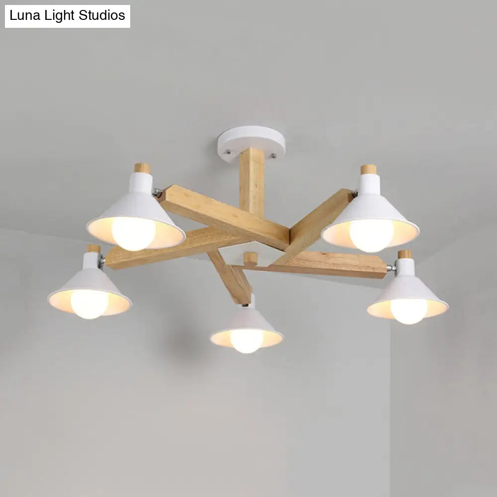 DecorBites™ DecorBites™ Modern Wood Spiral Semi Flush Mount Ceiling Lamp with 5 White Lights and Metal Cone Shade