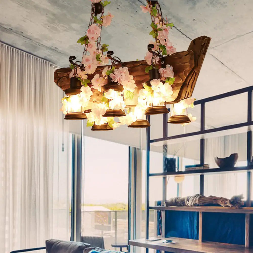 ديكوربايتس™ مصباح معلق خشبي حديث على شكل جزيرة - وردي/أخضر - 6 لمبات LED - طقم مصابيح معلقة على الطراز الصناعي