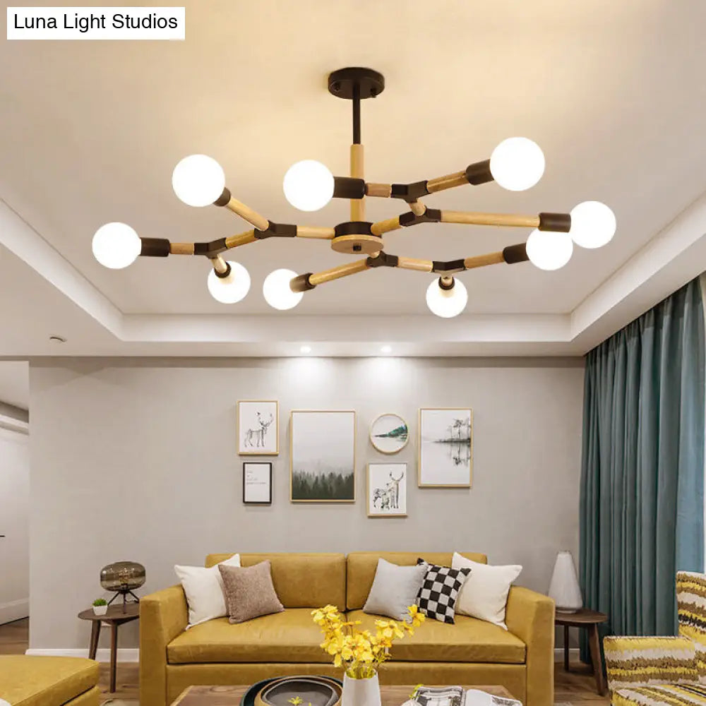 ثريا جزيئية خشبية حديثة بمصابيح عارية - 3/6/9 مصابيح - مصباح معلق بالسقف أسود/أبيض