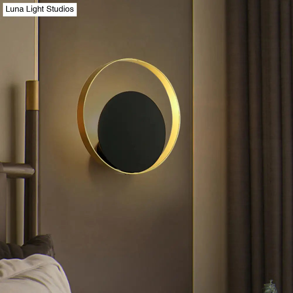 DecorBites™ DecorBites™ Modernist 1-Head Black and Gold LED Wall Lamp - Metallic Round Sconce Light Fixture for Corner