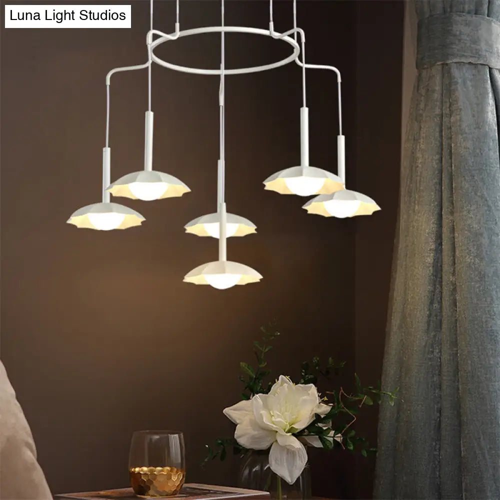 Modernist 6-Head Chandelier: White Hanging Ceiling Light with Acrylic Floral Shade