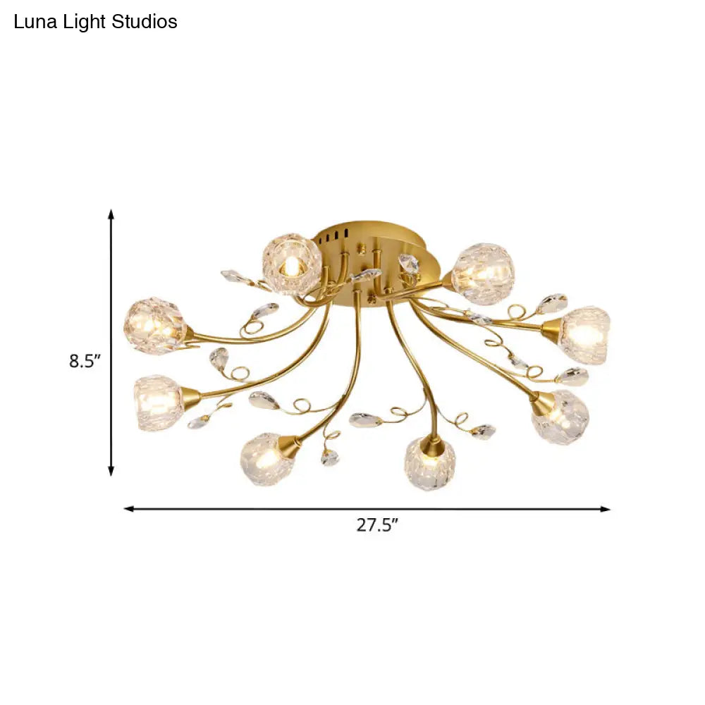DecorBites™ DecorBites™ Modernist 8-Light Gold Crystal Globe Semi-Flush Lighting: LED Restaurant Ceiling Lamp