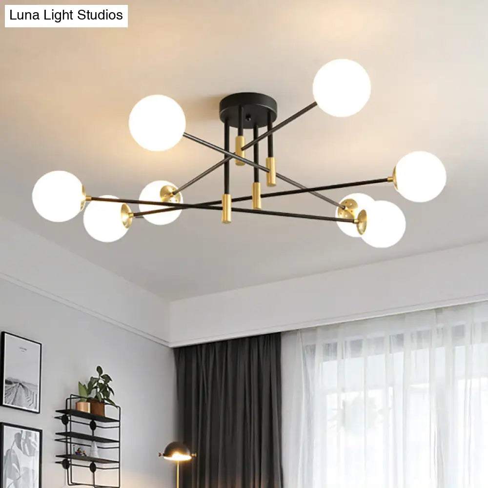 DecorBites™ DecorBites™ Modernist Black Glass Sphere Semi Flush Mount Light Fixture with Linear Arm - 4/6/8 Lights