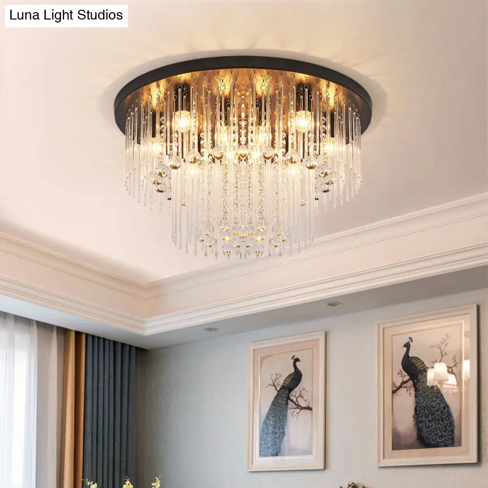 DecorBites™ DecorBites™ Modernist Black Tiered Flush Ceiling Light: 19.5"/23.5" Dia, 8-Light Crystal Lamp