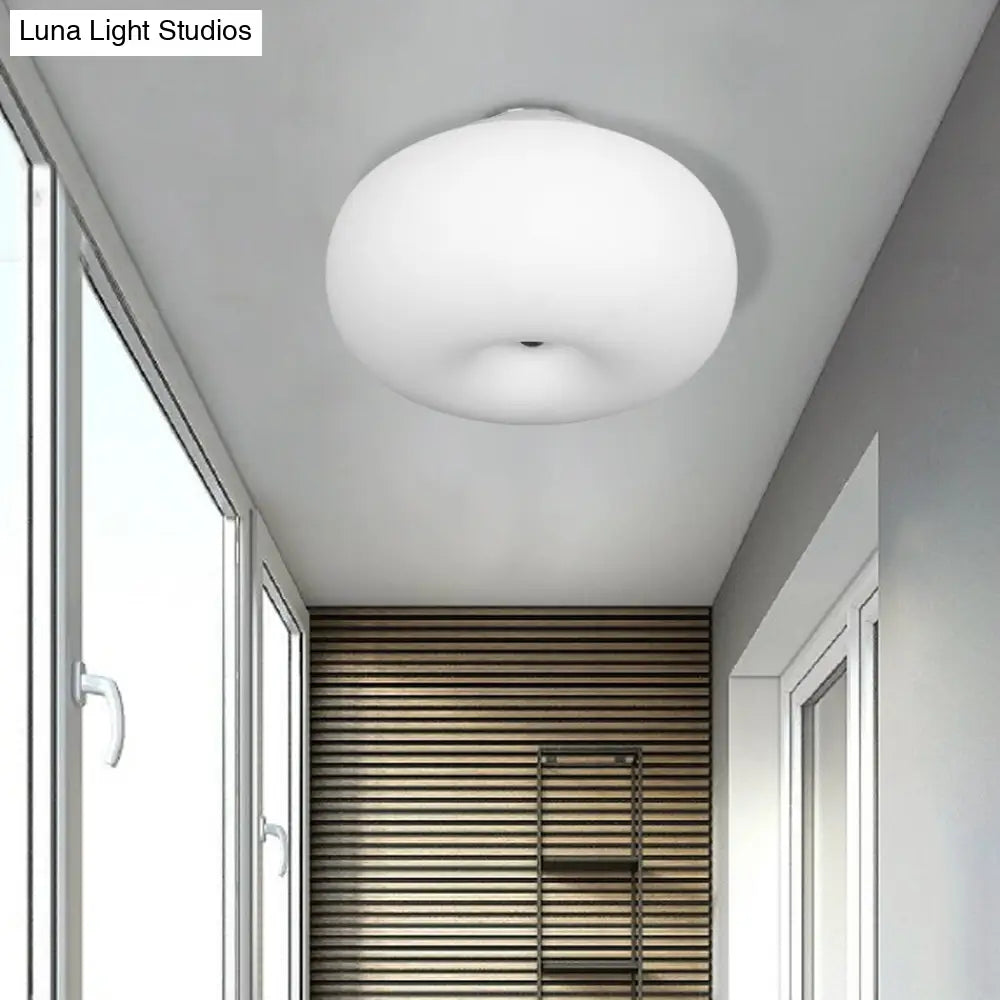 DecorBites™ DecorBites™ Modernist Ceiling Flush Mount Light with Glass Lampshade for Balcony - White, Obong - 3 Sizes Available