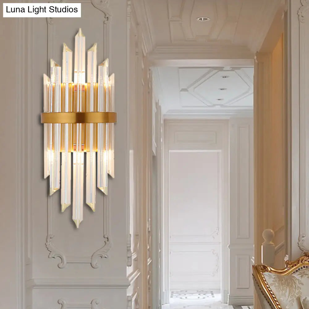 DecorBites™ DecorBites™ Modernist Clear Crystal Prism Wall Sconce with 2 Lights - Brass Finish