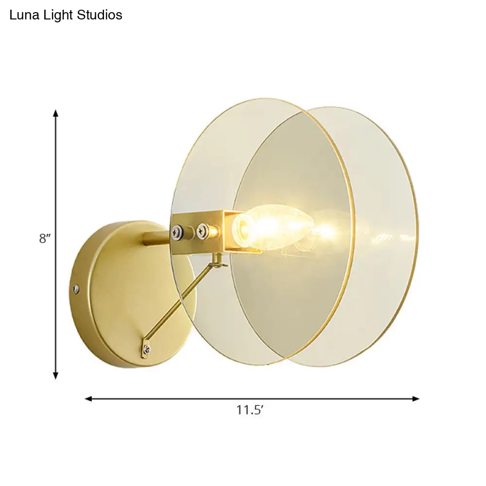 DecorBites™ DecorBites™ Modernist Clear Glass 2-Disk Sconce in Gold: 1-Light Wall Mount Fixture for Living Room