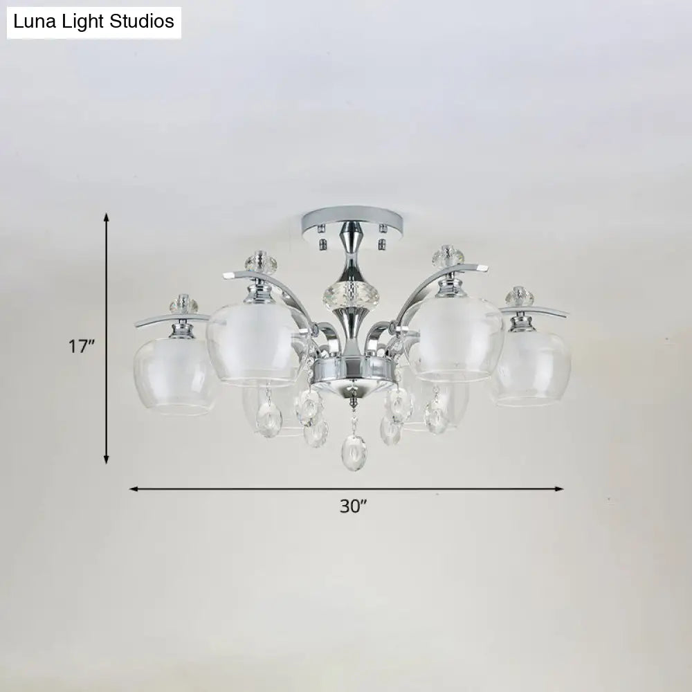 DecorBites™ DecorBites™ Modernist Clear Glass Sputnik Semi Flushmount - 6 Heads Chrome Flush for Living Room with Crystal Accent