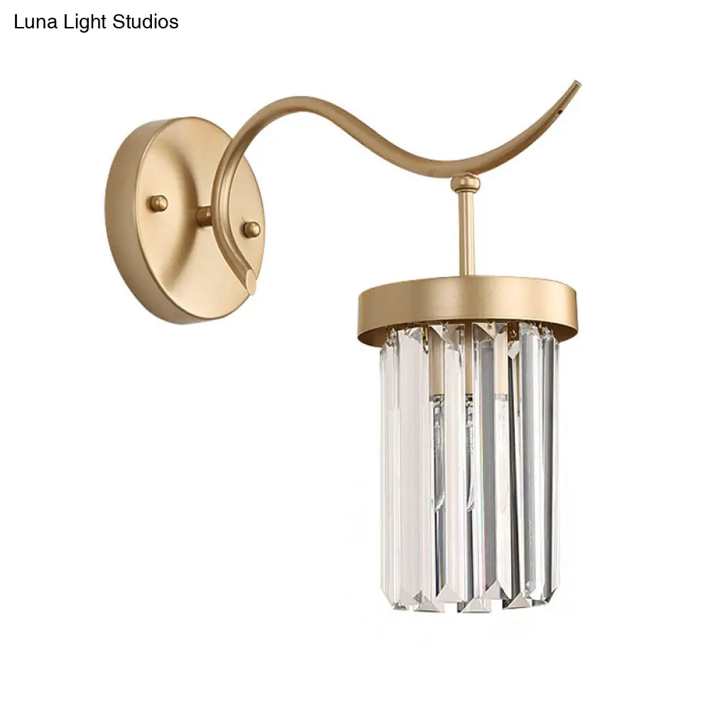 DecorBites™ DecorBites™ Modernist Curved Metal Wall Sconce Lamp - 1 Head Brass Finish with Clear Crystal Block