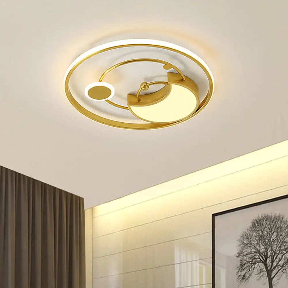 DecorBites™ DecorBites™ Modernist LED Gold Semi-Flush Ceiling Light - Metal Crescent Flush Mount in Warm/White Light