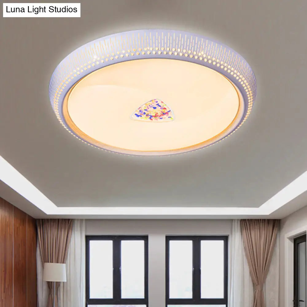 DecorBites™ DecorBites™ Modernist LED Metal Ceiling Lamp for Bedroom - White Drum Flush Light Fixture, 23"/31" Wide