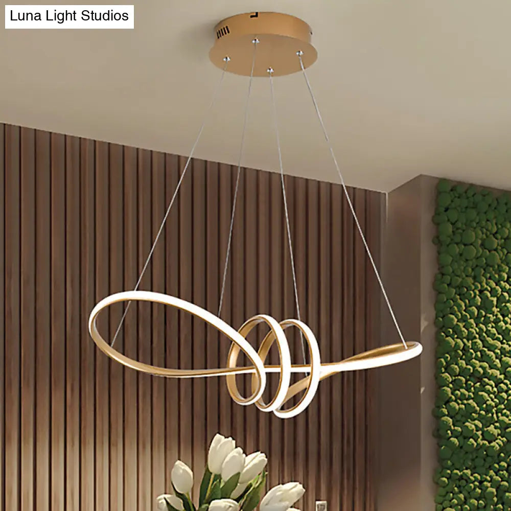 Lámpara de techo colgante LED modernista en luz blanca/cálida/natural con pantalla acrílica y diseño en espiral dorado