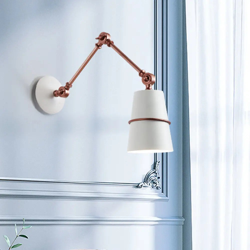 DecorBites™ DecorBites™ Modernist Metal Conical Sconce with Adjustable Arm - Wall Mounted 1-Head Light in White/Black