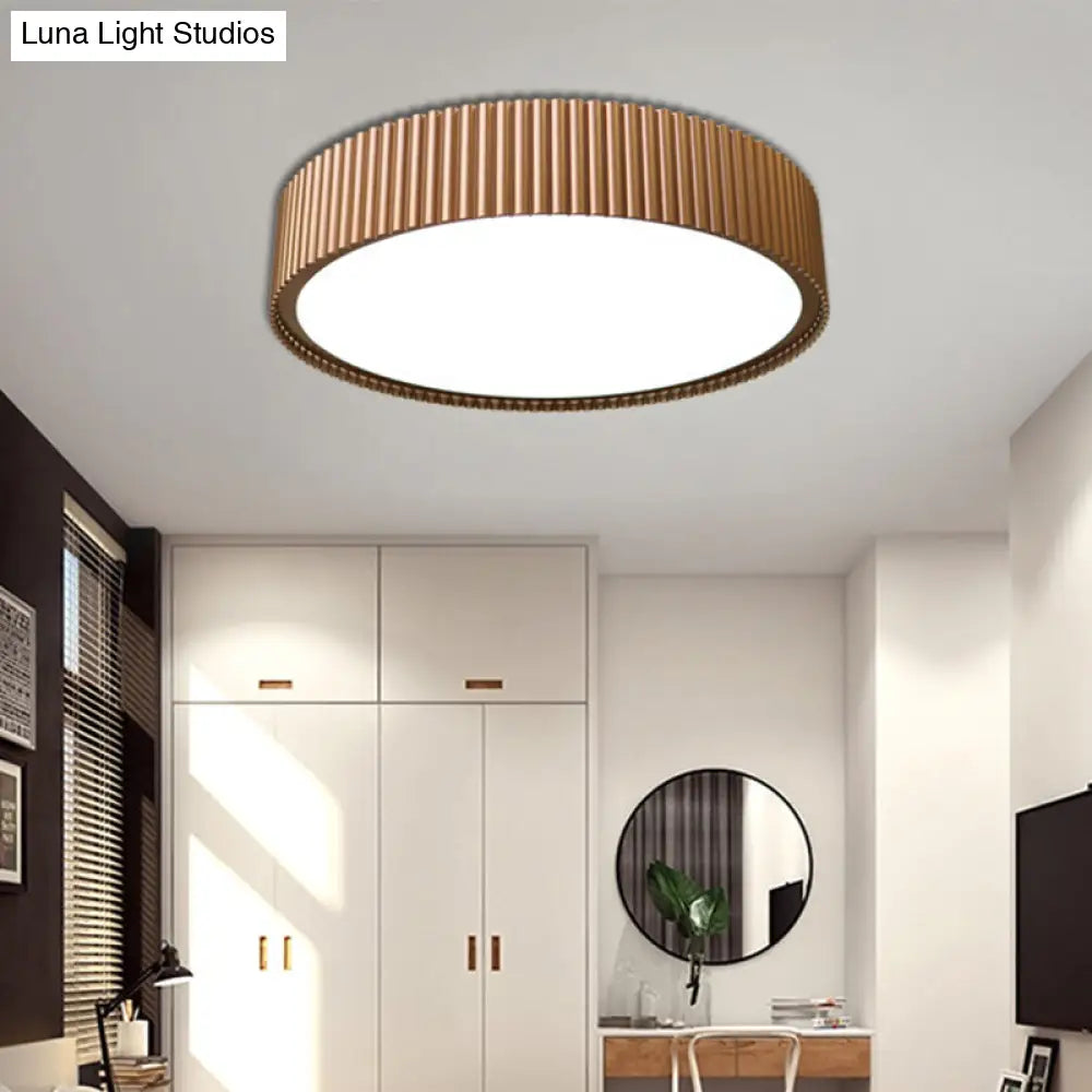 DecorBites™ Lámpara de techo empotrada moderna con forma de tambor metálico - 18"/22" de diámetro, luz LED color café, luz blanca/cálida/natural