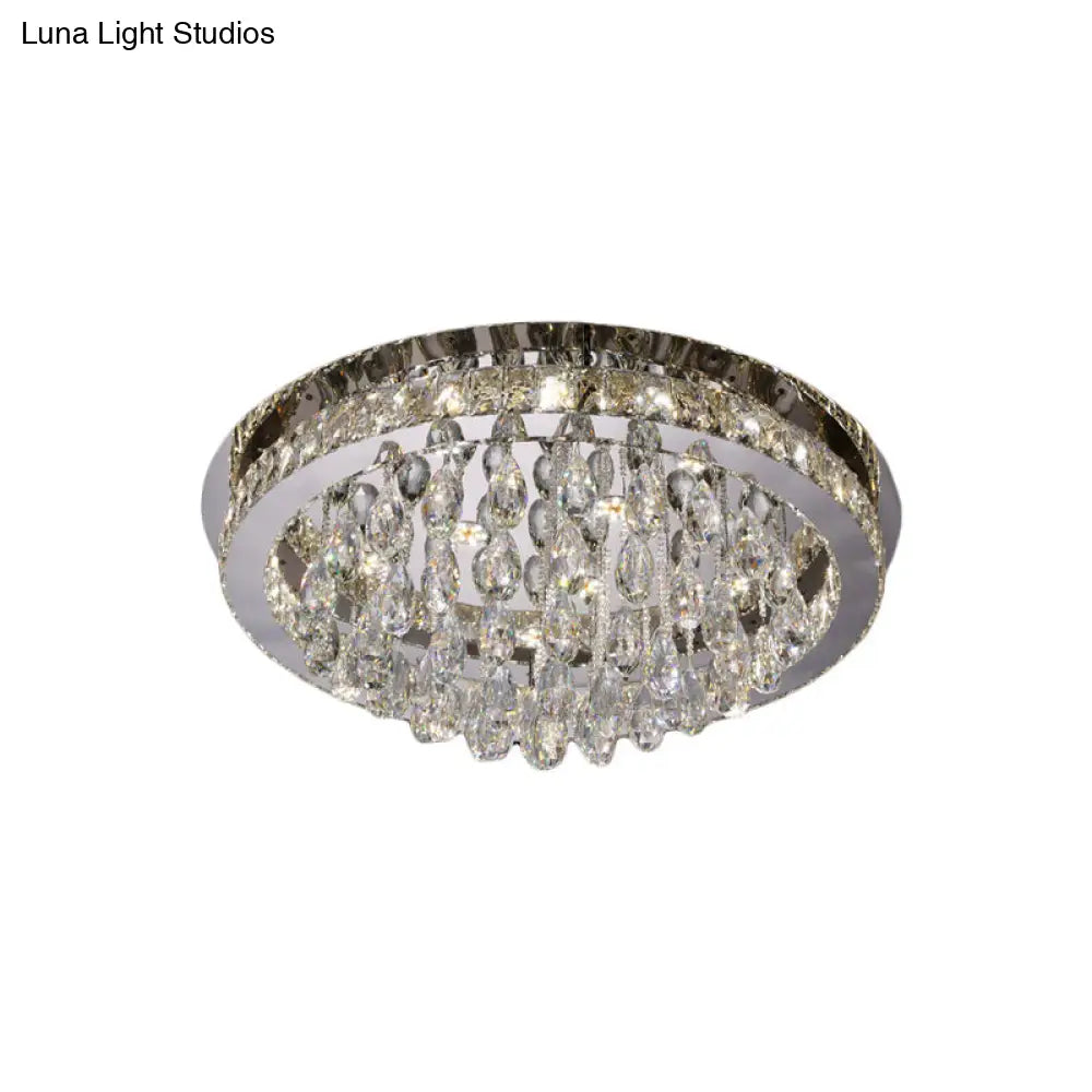DecorBites™ DecorBites™ Modernist Nickel LED Ceiling Flush Light with Crystal-Encrusted Beveled Cut Circles and Drops