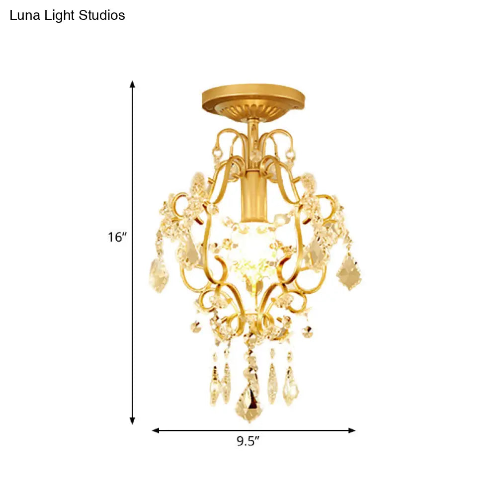 DecorBites™ DecorBites™ Modernist Scroll Crystal Flush Mount Lamp with Gold Finish