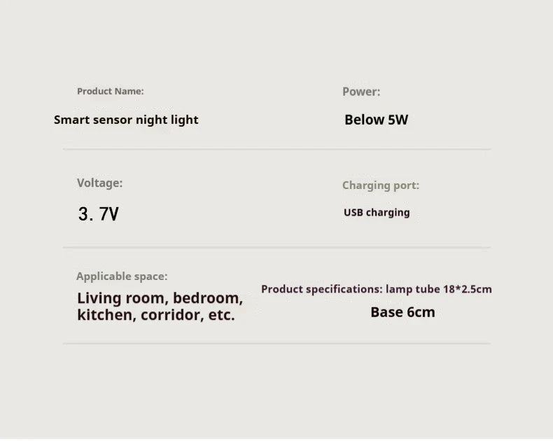 Smart sensor night light specifications.