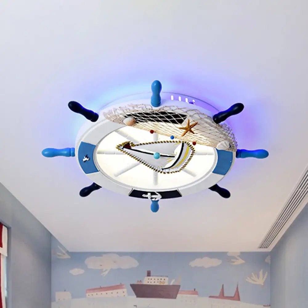 DecorBites™ DecorBites™ Nautical Flush Mount LED Light with Wood Rudder Deco and Blue Acrylic Circle