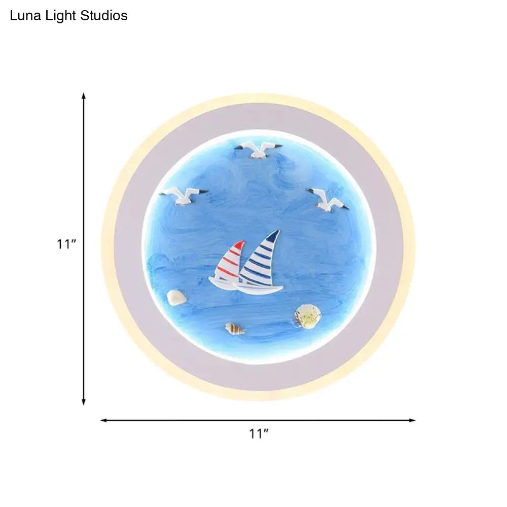 DecorBites™ DecorBites™ Nautical Striped Sailing Ship LED Wall Lamp for Kids Room in Blue