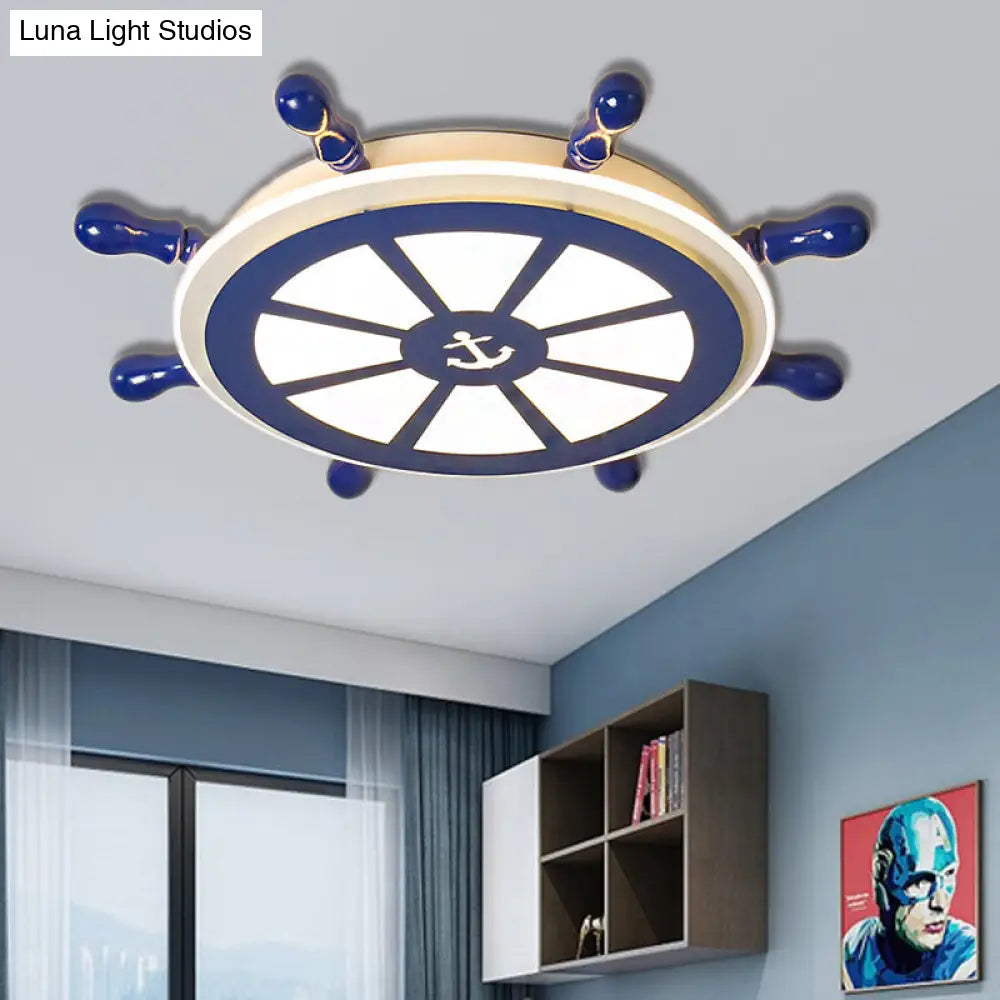 Lámpara de techo LED empotrada DecorBites™ de estilo náutico: diseño de timón en azul para comedor