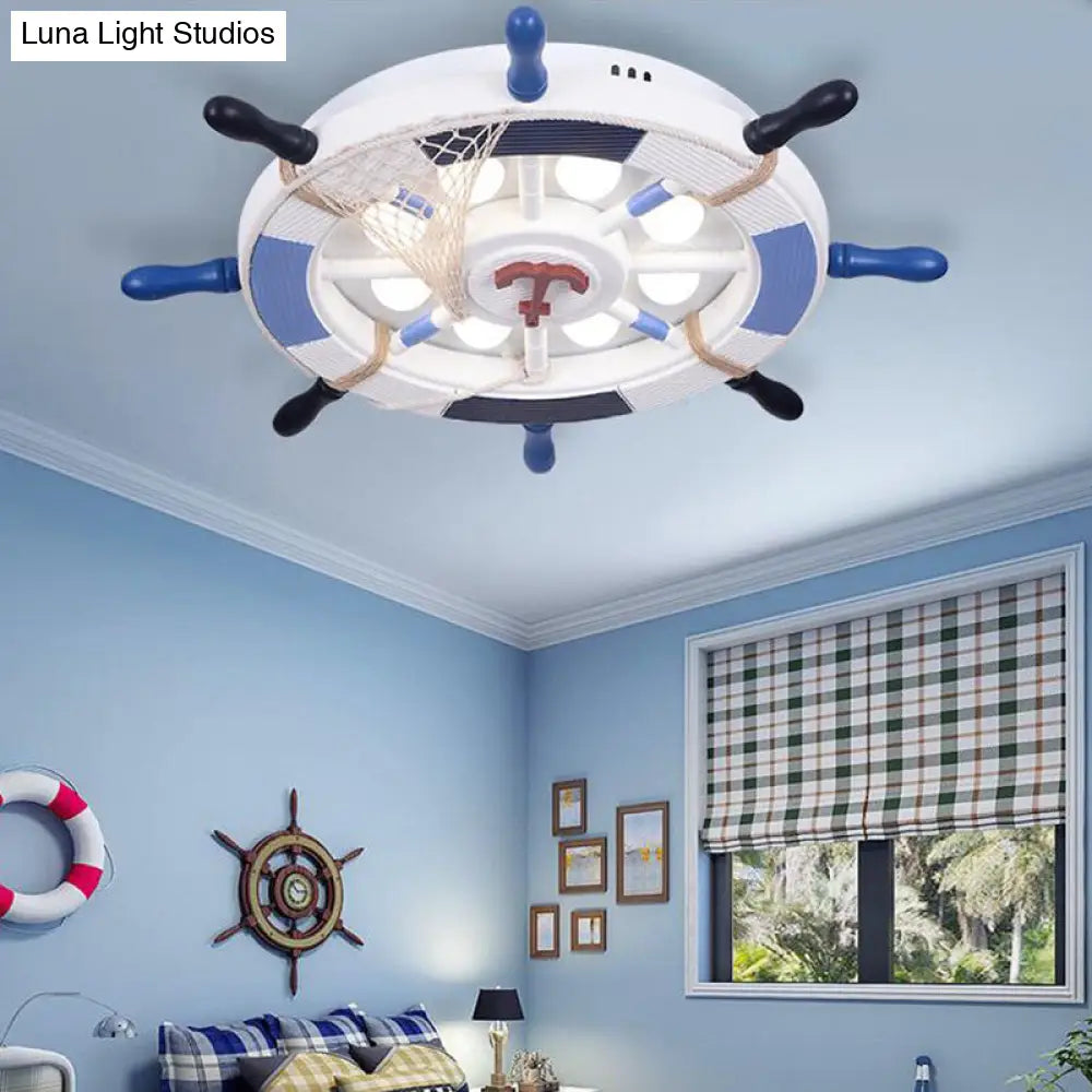 DecorBites™ DecorBites™ Nautical Style LED Blue Flush Ceiling Light with Rudder Wood Shade