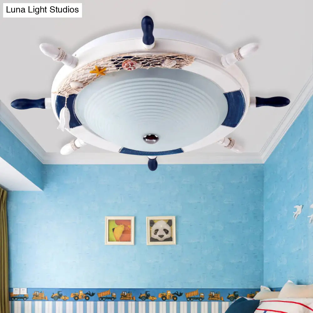 DecorBites™ DecorBites™ Nautical Style Metal Flush Light for Game Room - White Rudder Ceiling Mount