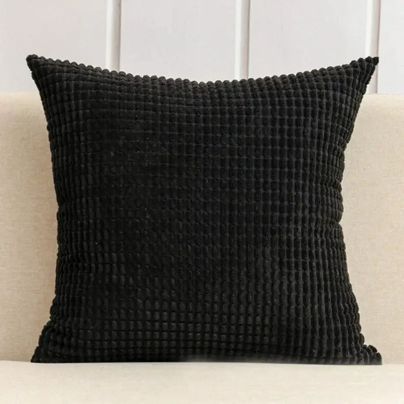 Black waffle-textured corduroy throw pillow cushion cover in navy and charcoal for decorbites corduroy corn grain set