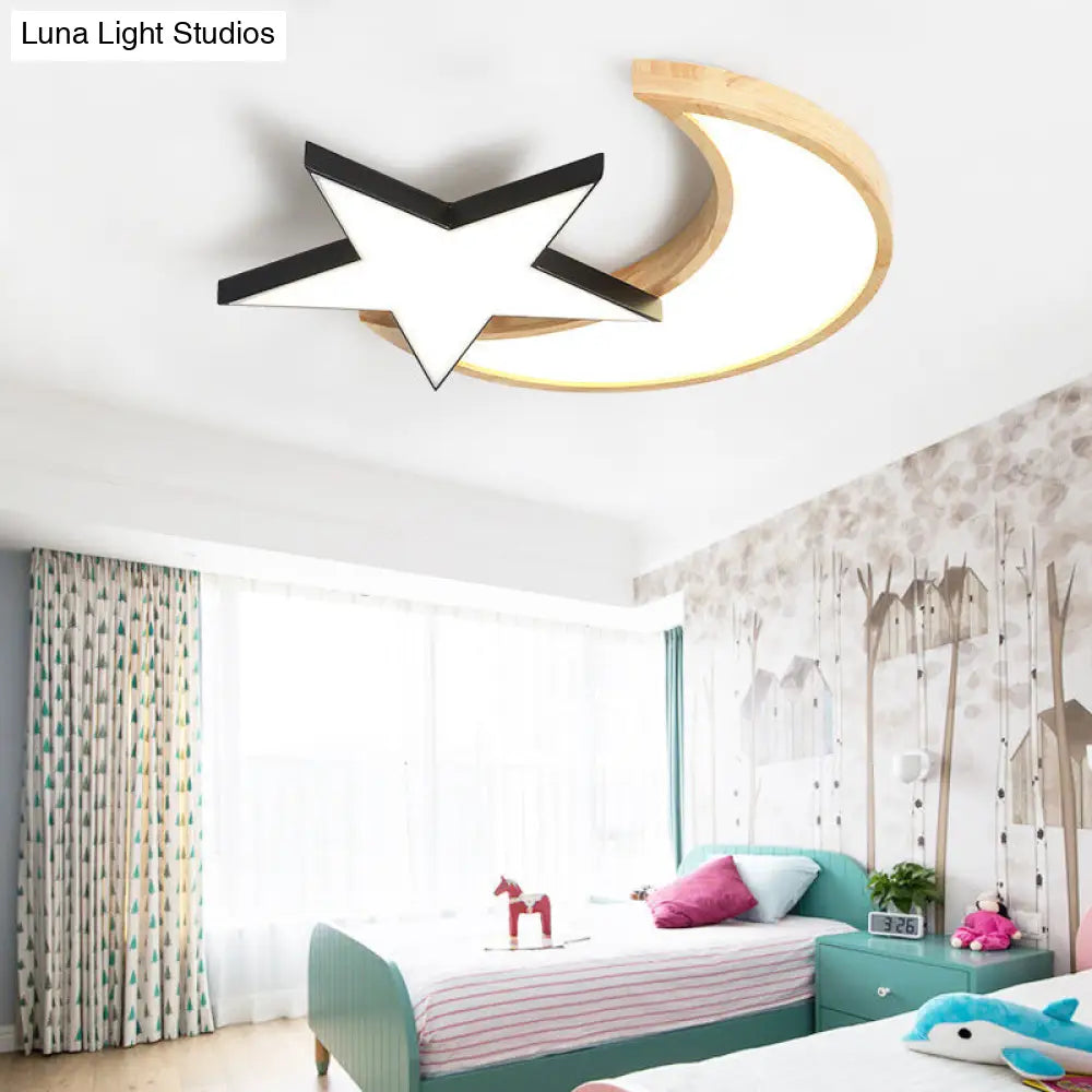 DecorBites™ DecorBites™ Nordic Crescent & Moon LED Ceiling Light for Kindergarten - Acrylic Wood Finish