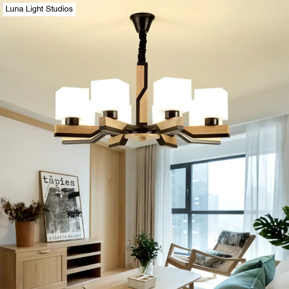 Nordic Cube-Shaped Ceiling Lamp with Wooden Chandelier for Living Room (3 or 5 Heads)