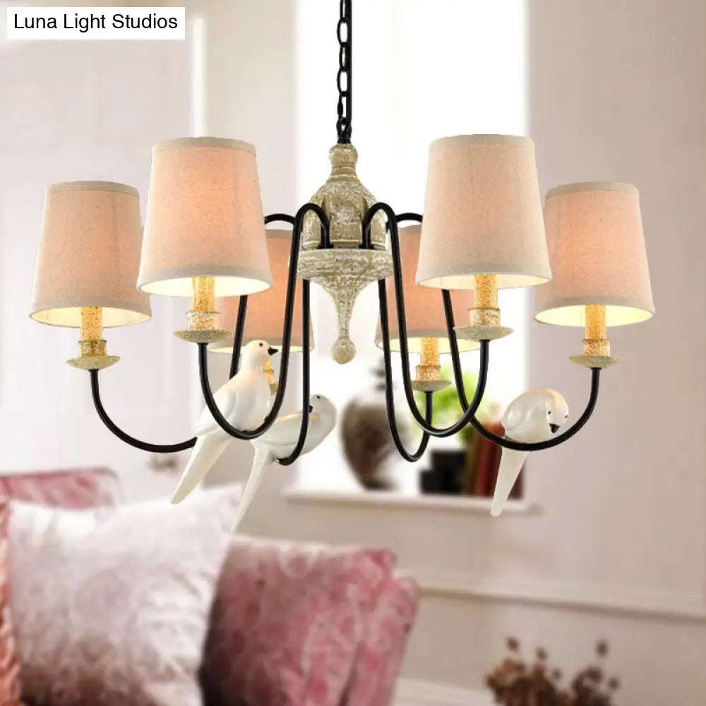 Nordic Fabric Barrel Pendant Chandelier Light - Tan Hanging Ceiling Light (3/6 Heads)