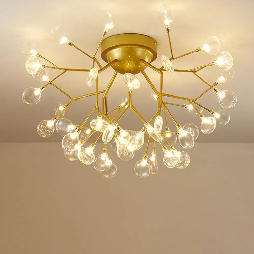 DecorBites™ DecorBites™ Nordic Flush Mount LED Ceiling Light in Brass for Living Room with Heracleum Metal Fixture