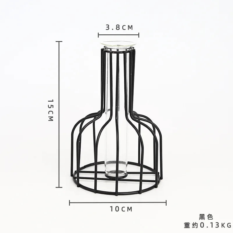 Nordic Iron Golden Hydroponic Vase with Dried Flowers - black - Vase