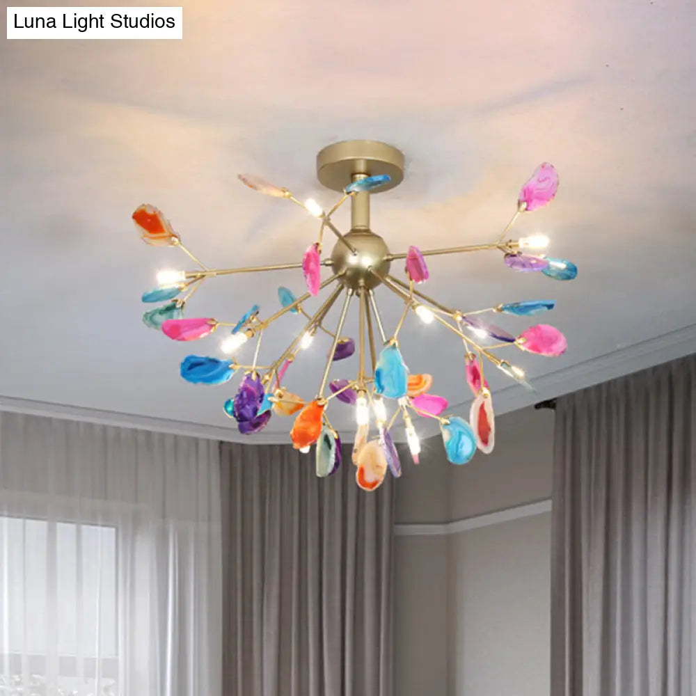 Lámpara de techo nórdica de metal y ágata con forma de estrella dorada - Montaje semiempotrado para dormitorio