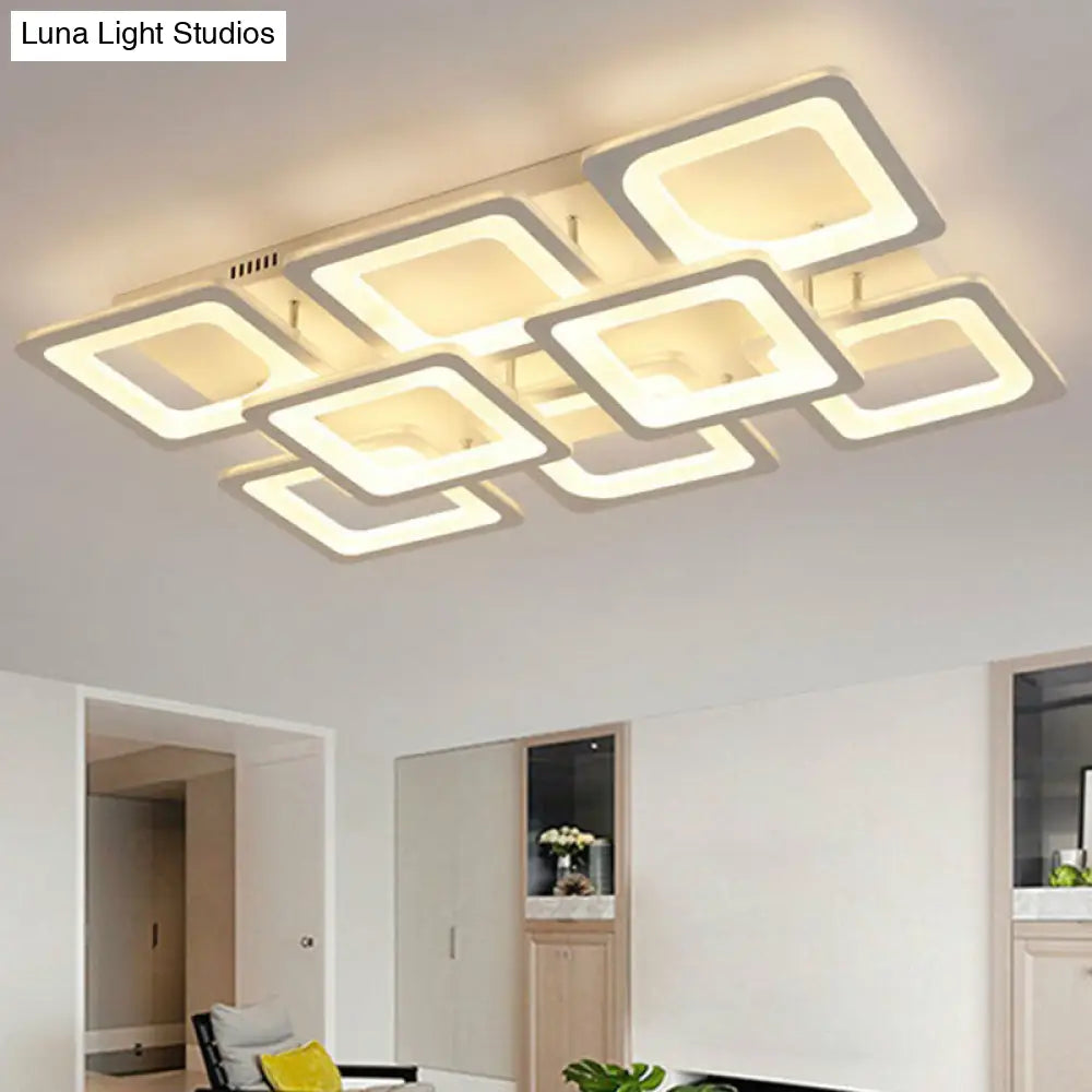 DecorBites™ DecorBites™ Nordic Rectangular Semi Flush Light in White - Acrylic LED Flush Mount Fixture for Living Room