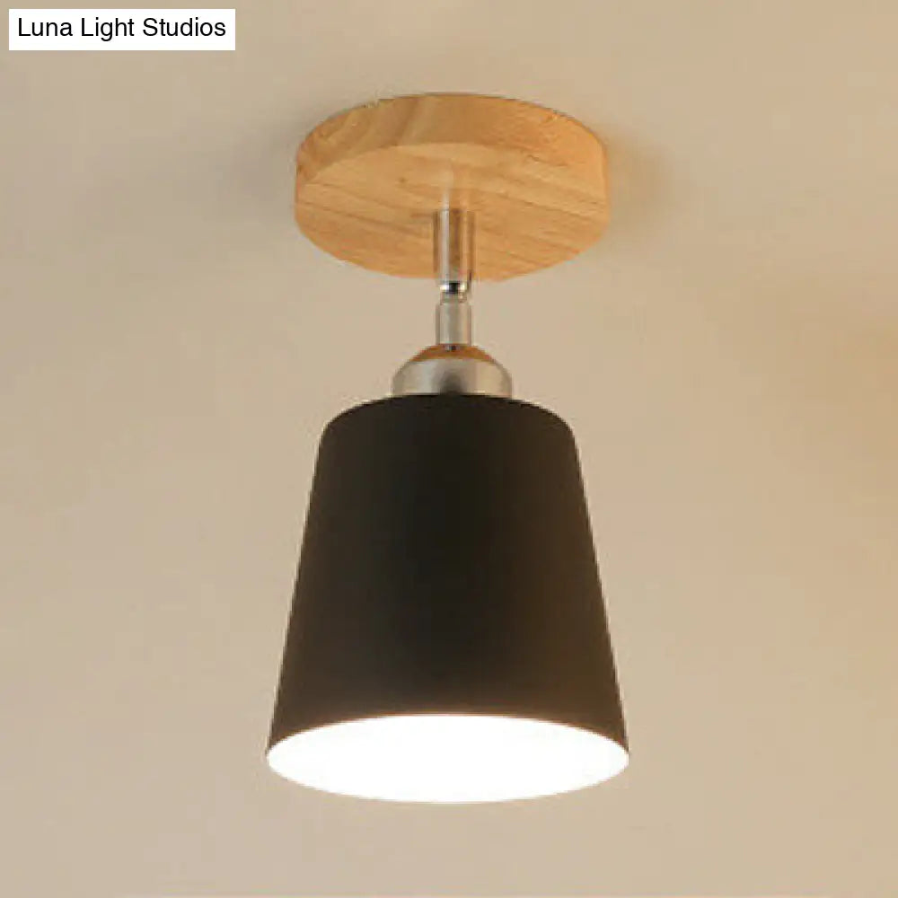 DecorBites™ DecorBites™ Nordic Semi-Flush Mount Ceiling Light with Tapered Shade in Black/White – 1 Bulb, Wooden Canopy