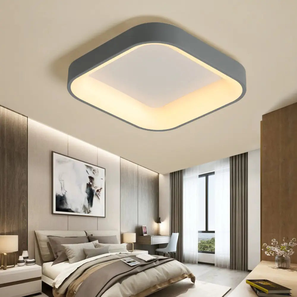 DecorBites™ DecorBites™ Nordic Square Shell Flush Mount LED Ceiling Light in Grey/White - 18"/23.5" Wide for Bedroom, with Warm/White Light