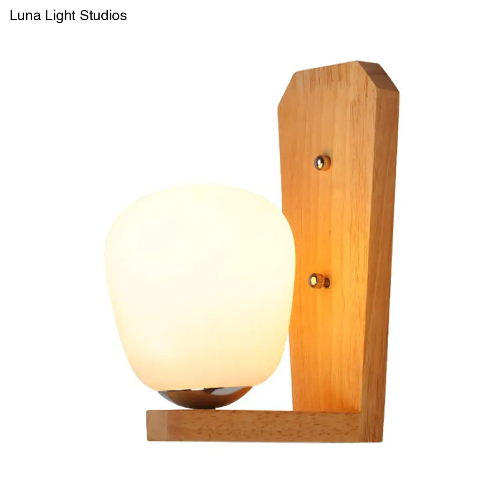 DecorBites™ DecorBites™ Nordic Style Milk Glass Mini Wall Light for Bedroom, Wood Mount Indoor Lighting - 1 Light