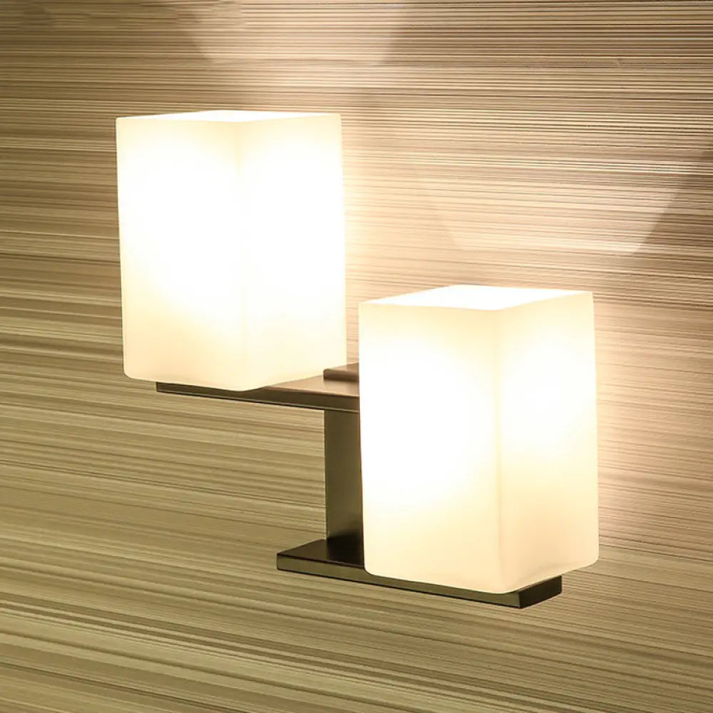 DecorBites™ DecorBites™ Nordic Style Opal Frosted Glass Rectangle Sconce: 2-Bulbs White/Black Wall Mount Light Fixture