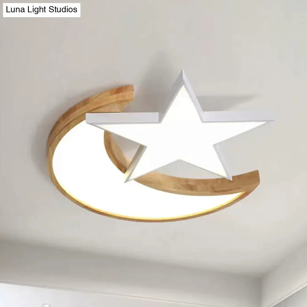 DecorBites™ DecorBites™ Nordic-Style Wood Star Moon Ceiling Mount Light for Nursing Room and Bedroom