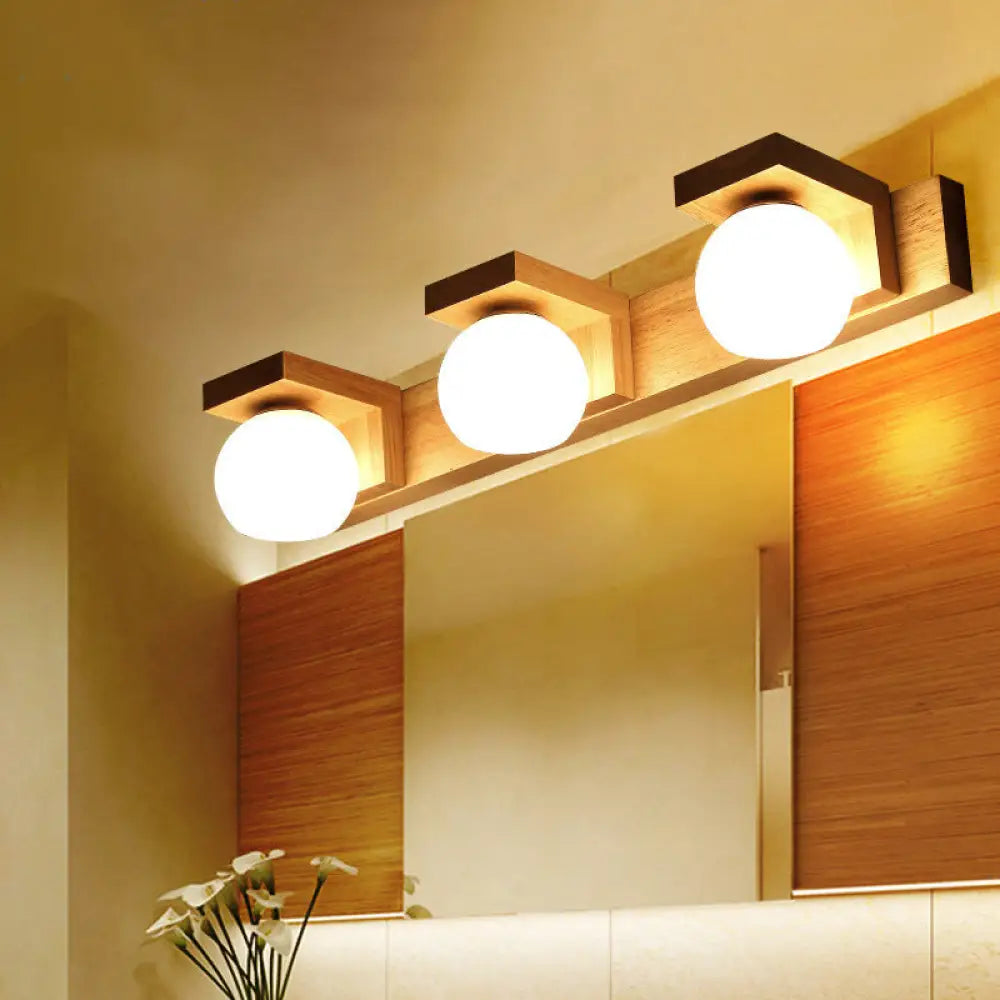 DecorBites™ DecorBites™ Nordic Wall Mount Sconce: Wood Vanity Lamp with Opal Glass Shade - 2/3 Heads