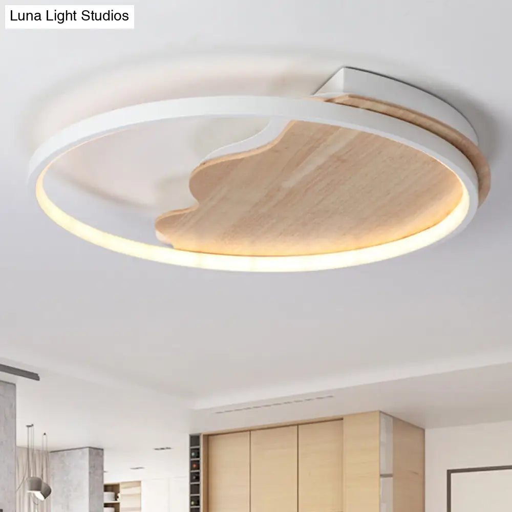 DecorBites™ DecorBites™ Nordic Wave Flush Ceiling Light with Wood Ring - White Ceiling Fixture for Study Room